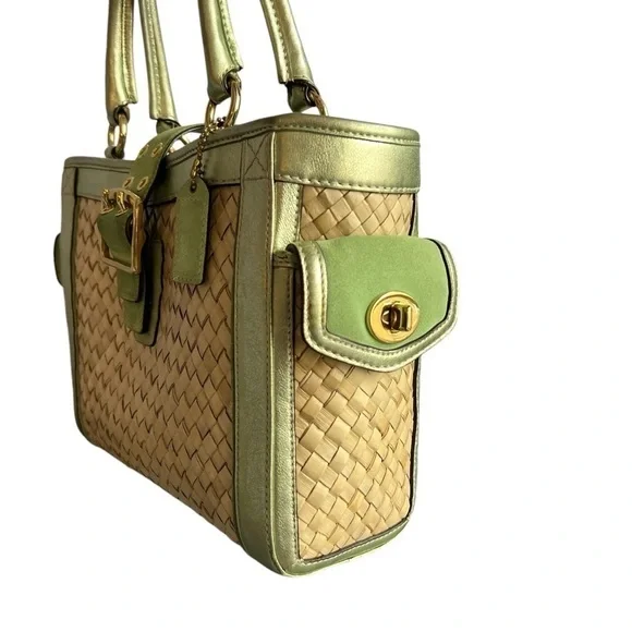 Coach Limited Edition Metallic Green Woven Handbag - Picture 5 of 9